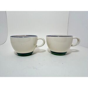 Pfaltzgraff Ocean Breeze Coffee Mugs Set of 2 Teal Blue‎ Band Stoneware USA Made